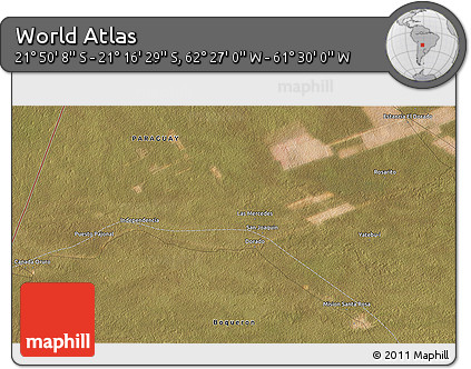 Satellite 3D Map of the Area around 21° 33' 19" S, 61° 58' 30" W