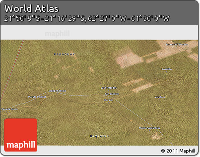 Satellite 3D Map of the Area around 21° 33' 19" S, 61° 58' 30" W