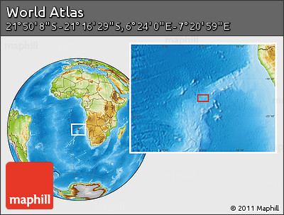 Physical Location Map of the Area around 21° 33' 19" S, 6° 52' 30" E