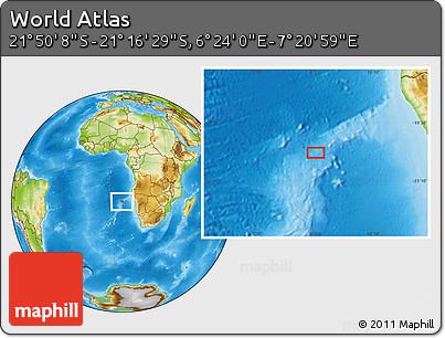 Physical Location Map of the Area around 21° 33' 19" S, 6° 52' 30" E