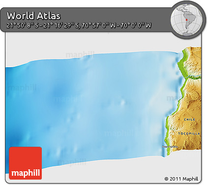 Physical 3D Map of the Area around 21° 33' 19" S, 70° 28' 29" W