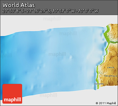 Physical 3D Map of the Area around 21° 33' 19" S, 70° 28' 29" W