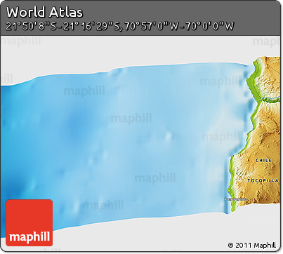 Physical 3D Map of the Area around 21° 33' 19" S, 70° 28' 29" W