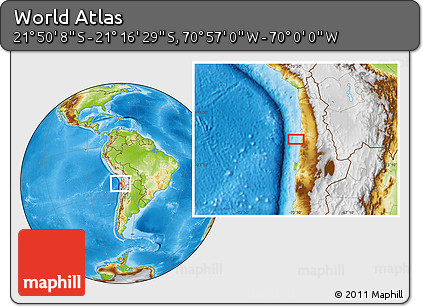 Physical Location Map of the Area around 21° 33' 19" S, 70° 28' 29" W