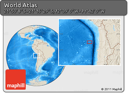 Shaded Relief Location Map of the Area around 21° 33' 19" S, 72° 10' 30" W