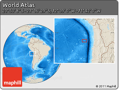 Shaded Relief Location Map of the Area around 21° 33' 19" S, 72° 10' 30" W