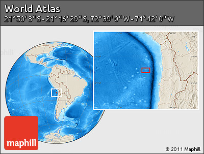 Shaded Relief Location Map of the Area around 21° 33' 19" S, 72° 10' 30" W