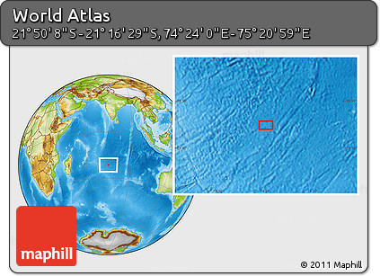 Physical Location Map of the Area around 21° 33' 19" S, 74° 52' 30" E