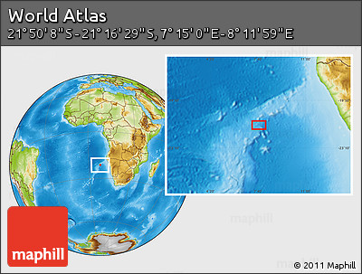 Physical Location Map of the Area around 21° 33' 19" S, 7° 43' 29" E
