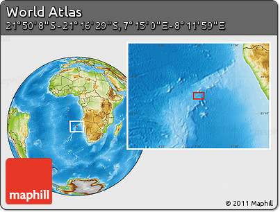 Physical Location Map of the Area around 21° 33' 19" S, 7° 43' 29" E