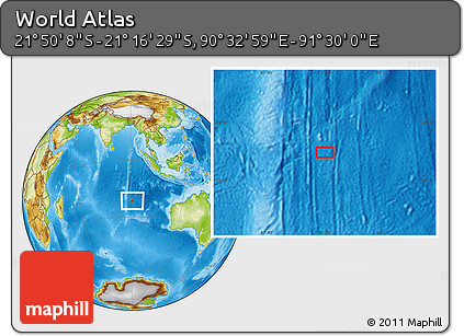 Physical Location Map of the Area around 21° 33' 19" S, 91° 1' 30" E