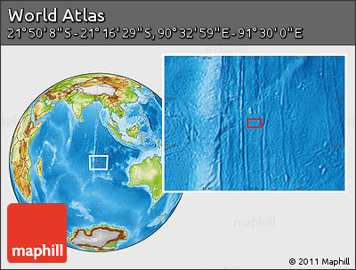 Physical Location Map of the Area around 21° 33' 19" S, 91° 1' 30" E