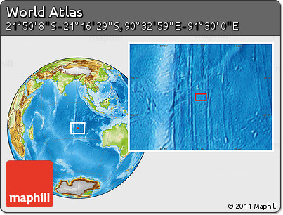 Physical Location Map of the Area around 21° 33' 19" S, 91° 1' 30" E
