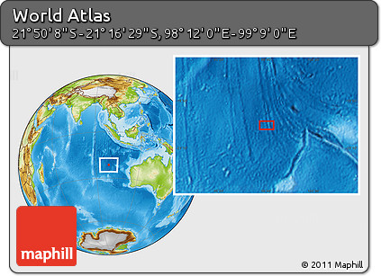 Physical Location Map of the Area around 21° 33' 19" S, 98° 40' 30" E