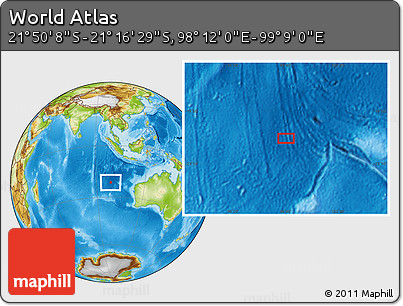 Physical Location Map of the Area around 21° 33' 19" S, 98° 40' 30" E