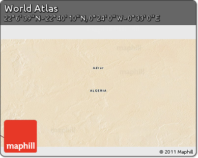Satellite 3D Map of the Area around 22° 23' 25" N, 0° 4' 30" E