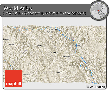Shaded Relief 3D Map of the Area around 22° 23' 25" N, 100° 22' 30" E
