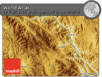 Physical Map of the Area around 22° 23' 25" N, 100° 22' 30" E