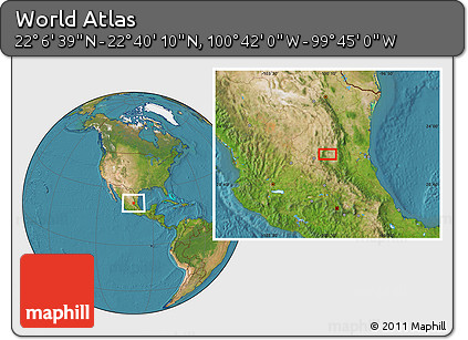 Satellite Location Map of the Area around 22° 23' 25" N, 100° 13' 29" W