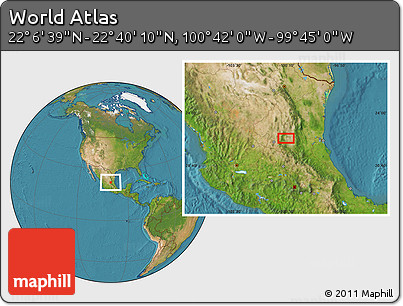 Satellite Location Map of the Area around 22° 23' 25" N, 100° 13' 29" W