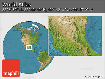 Satellite Location Map of the Area around 22° 23' 25" N, 100° 13' 29" W