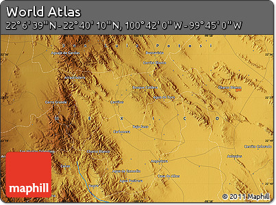 Physical Map of the Area around 22° 23' 25" N, 100° 13' 29" W