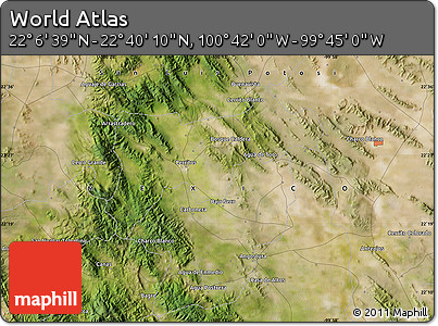 Satellite Map of the Area around 22° 23' 25" N, 100° 13' 29" W