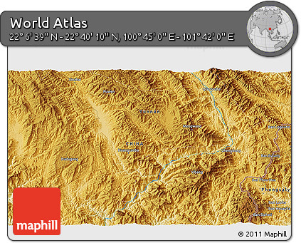 Physical 3D Map of the Area around 22° 23' 25" N, 101° 13' 29" E