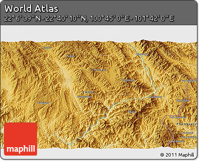 Physical 3D Map of the Area around 22° 23' 25" N, 101° 13' 29" E