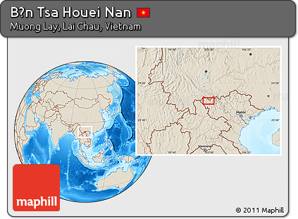 Shaded Relief Location Map of Bản Tsa Houei Nan
