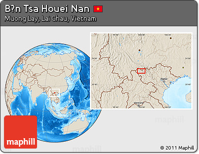 Shaded Relief Location Map of Bản Tsa Houei Nan