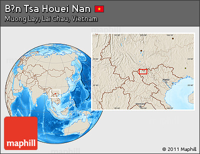 Shaded Relief Location Map of Bản Tsa Houei Nan