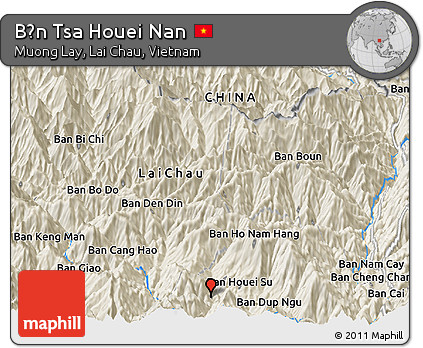 Shaded Relief Panoramic Map of Bản Tsa Houei Nan