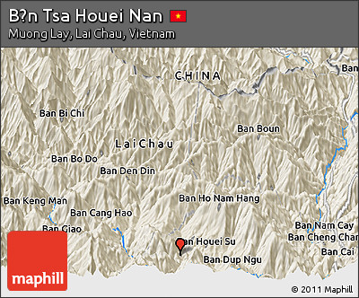 Shaded Relief Panoramic Map of Bản Tsa Houei Nan