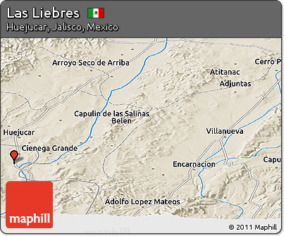 Shaded Relief Panoramic Map of Las Liebres