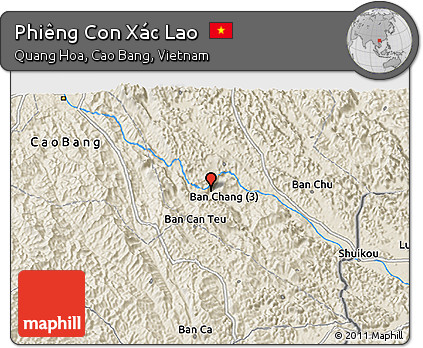 Shaded Relief 3D Map of Phiêng Con Xác Lao