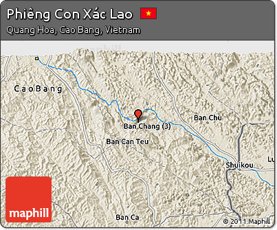 Shaded Relief 3D Map of Phiêng Con Xác Lao