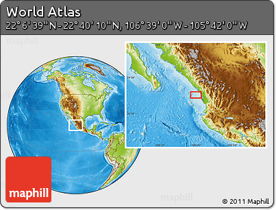 Physical Location Map of the Area around 22° 23' 25" N, 106° 10' 30" W