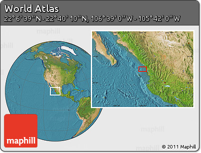 Satellite Location Map of the Area around 22° 23' 25" N, 106° 10' 30" W