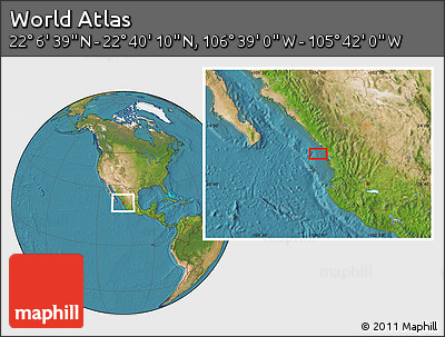 Satellite Location Map of the Area around 22° 23' 25" N, 106° 10' 30" W