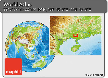 Physical Location Map of the Area around 22° 23' 25" N, 109° 43' 29" E