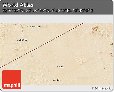 Satellite 3D Map of the Area around 22° 23' 25" N, 10° 16' 30" E