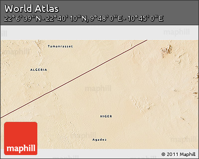Satellite 3D Map of the Area around 22° 23' 25" N, 10° 16' 30" E