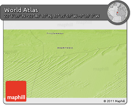 Physical 3D Map of the Area around 22° 23' 25" N, 10° 7' 30" W