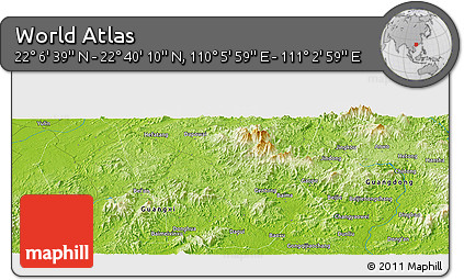 Physical Panoramic Map of the Area around 22° 23' 25" N, 110° 34' 29" E