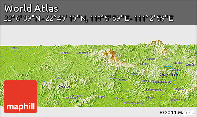 Physical Panoramic Map of the Area around 22° 23' 25" N, 110° 34' 29" E