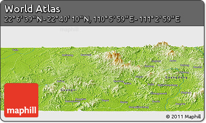 Physical Panoramic Map of the Area around 22° 23' 25" N, 110° 34' 29" E