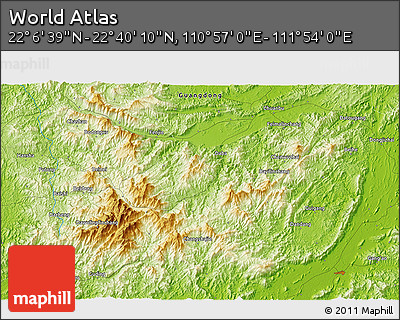 Physical 3D Map of the Area around 22° 23' 25" N, 111° 25' 30" E