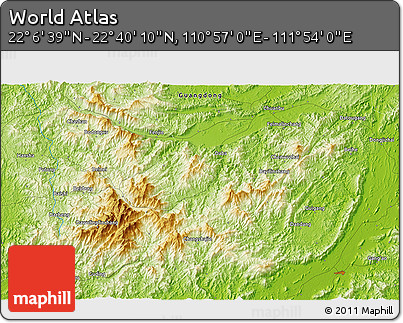 Physical 3D Map of the Area around 22° 23' 25" N, 111° 25' 30" E