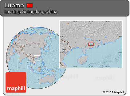 Gray Location Map of Luomo, hill shading